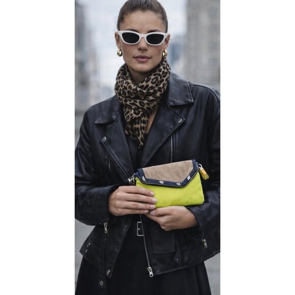 Henry Bendel Handbags - Henri Bendel Rare Neon Lime Cobalt Snakeskin Envelope Wristlet